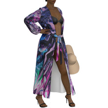 Load image into Gallery viewer, "Purple Diamond" All-Over Print Women's Lace-up Chiffon Robe (Print-On-Demand-Product)