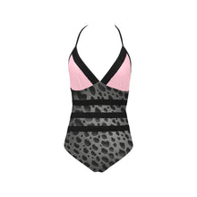 Load image into Gallery viewer, "Blackberry" Lace Band Embossing Swimsuit (ModelS15) (Print-On-Demand-Product)