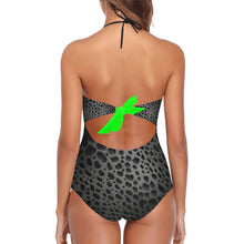 Load image into Gallery viewer, "Blackberry" Slime Lace Band Embossing Swimsuit (ModelS15) (Print-On-Demand-Product)