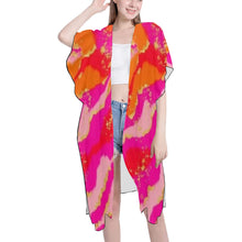Load image into Gallery viewer, "Cotton Candy Dreams" Mid-Length Side Slits Chiffon Cover Up (Model H50) (Print-On-Demand-Product)