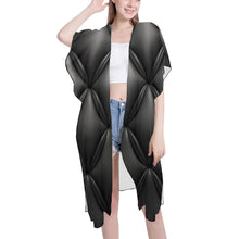 Load image into Gallery viewer, "Midnight Flex" Kimono Mid-Length Side Slits Chiffon Cover Up (Model H50) (Print-On-Demand-Product)