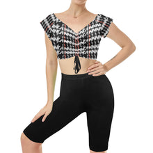 Load image into Gallery viewer, "Google Me" Women's Ruched Drawstring Crop Top Two Piece Set(ModelSets06) (Print-On-Demand-Product)