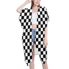 Load image into Gallery viewer, "Slow and Steady" Kimono Mid-Length Side Slits Chiffon Cover Up (Model H50) (Print-On-Demand Product)