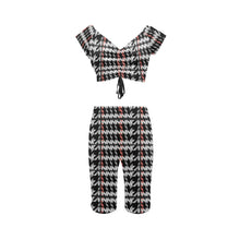 Load image into Gallery viewer, "Google Me" Women's Ruched Drawstring Crop Top Two Piece Set(ModelSets06) (Print-On-Demand-Product)