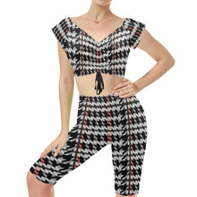 Load image into Gallery viewer, "Google Me" Women's Ruched Drawstring Crop Top Two Piece Set(ModelSets06) (Print-On-Demand-Product)