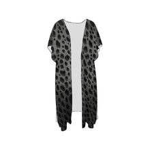 Load image into Gallery viewer, "Blackberry" Kimono Mid-Length Side Slits Chiffon Cover Up (Model H50) (Print-On-Demand-Product)