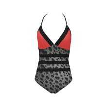 Load image into Gallery viewer, "Blackberry" Red Lace Band Embossing Swimsuit (ModelS15) (Print-On-Demand-Product)