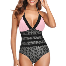 Load image into Gallery viewer, "Blackberry" Lace Band Embossing Swimsuit (ModelS15) (Print-On-Demand-Product)