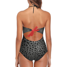 Load image into Gallery viewer, "Blackberry" Red Lace Band Embossing Swimsuit (ModelS15) (Print-On-Demand-Product)
