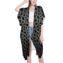 Load image into Gallery viewer, "Blackberry" Kimono Mid-Length Side Slits Chiffon Cover Up (Model H50) (Print-On-Demand-Product)