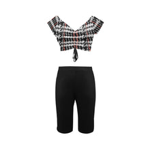 Load image into Gallery viewer, "Google Me" Women's Ruched Drawstring Crop Top Two Piece Set(ModelSets06) (Print-On-Demand-Product)