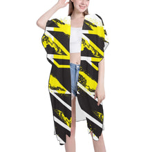 Load image into Gallery viewer, "Sunshine On Me" Kimono Mid-Length Side Slits Chiffon Cover Up (Model H50) (Print-On-Demand-Product)