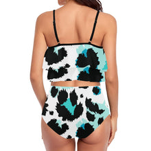 Load image into Gallery viewer, "Animal Fringe" Two Piece High Waisted Double Ruffle Bikini Set (ModelS34) (Print-On-Demand-Product)