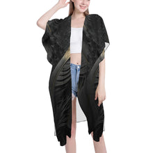 Load image into Gallery viewer, "Ruffle My Feathers" Mid-Length Side Slits Chiffon Cover Up (Model H50) (Print-On-Demand-Product)