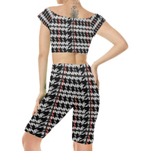 Load image into Gallery viewer, "Google Me" Women's Ruched Drawstring Crop Top Two Piece Set(ModelSets06) (Print-On-Demand-Product)