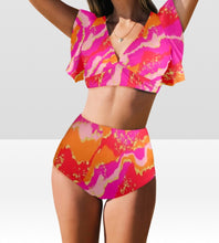 Load image into Gallery viewer, &quot;Cotton Candy Dreams&quot; Women&#39;s Ruffle Sleeve Bikini Swimsuit（Model S42)(Print-On-Demand-Product)
