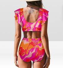 Load image into Gallery viewer, &quot;Cotton Candy Dreams&quot; Women&#39;s Ruffle Sleeve Bikini Swimsuit（Model S42)(Print-On-Demand-Product)
