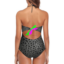 Load image into Gallery viewer, &quot;Blackberry&quot; Remix Lace Band Embossing Swimsuit (ModelS15) (Print-On-Demand-Product)
