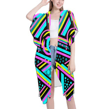 Load image into Gallery viewer, &quot;Show Time&quot; Kimono Mid-Length Side Slits Chiffon Cover Up (Model H50) (Print-On-Demand-Product)
