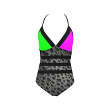 Load image into Gallery viewer, &quot;Blackberry&quot; Remix Lace Band Embossing Swimsuit (ModelS15) (Print-On-Demand-Product)
