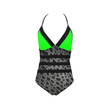 Load image into Gallery viewer, &quot;Blackberry&quot; Slime Lace Band Embossing Swimsuit (ModelS15) (Print-On-Demand-Product)
